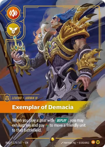 Jarvan IV, Exemplar of Demacia (Overnumbered) (176/167), Radiance — Riftbound card price