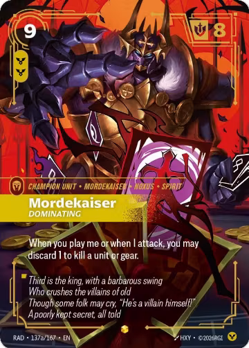 Mordekaiser, Dominating (Alternate Art) (137a/167), Radiance — Riftbound card price