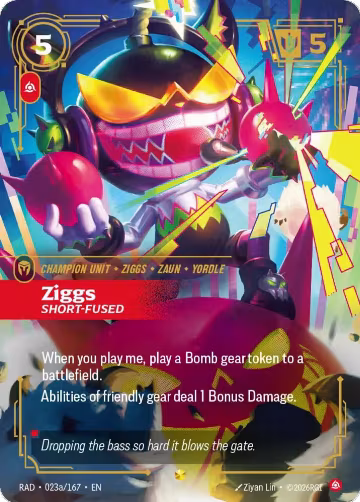 Ziggs, Short-Fused (Alternate Art) (023a/167), Radiance — Riftbound card price