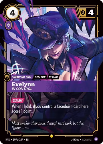 Evelynn, In Control (Alternate Art) (109a/167), Radiance — Riftbound card price