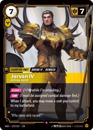 Jarvan IV, Royal Heir (133/167), Radiance — Riftbound card price