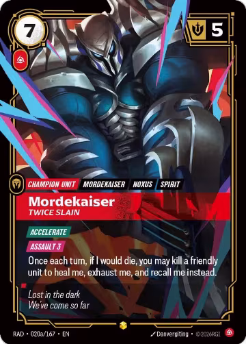 Mordekaiser, Twice Slain (Alternate Art) (020a/167), Radiance — Riftbound card price