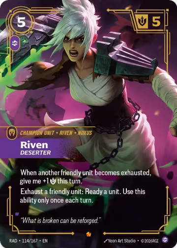 Riven, Deserter (114/167), Radiance — Riftbound card price