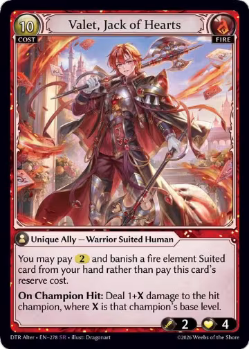 Valet, Jack of Hearts (278), Distorted Reflections Alter Edition — Grand Archive card price