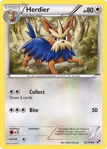 Herdier (82/114), Black and White — Pokémon card price