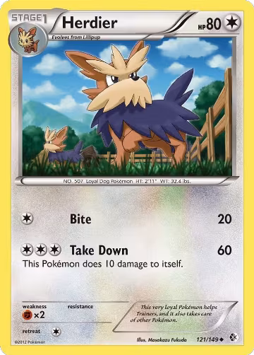 Herdier (121/149), Boundaries Crossed — Pokémon card price