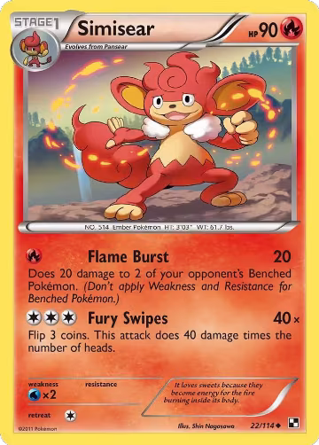 Simisear (22/114), Black and White — Pokémon card price