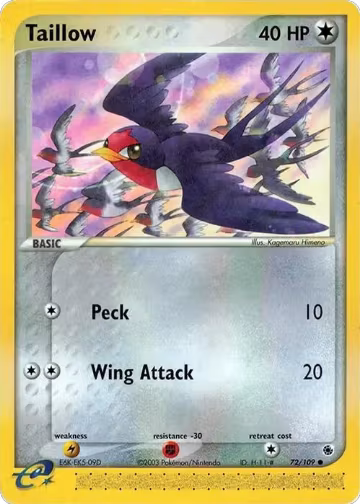 Taillow (72/109), EX Ruby and Sapphire — Pokémon card price