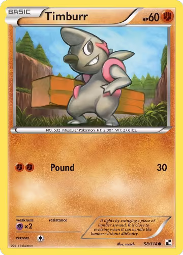 Timburr (58) (58/114), Black and White — Pokémon card price