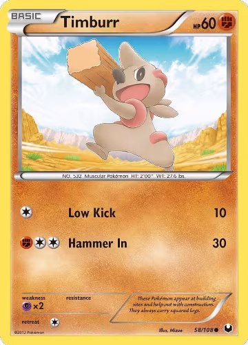 Timburr (58/108), Dark Explorers — Pokémon card price