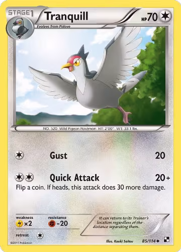 Tranquill (85/114), Black and White — Pokémon card price