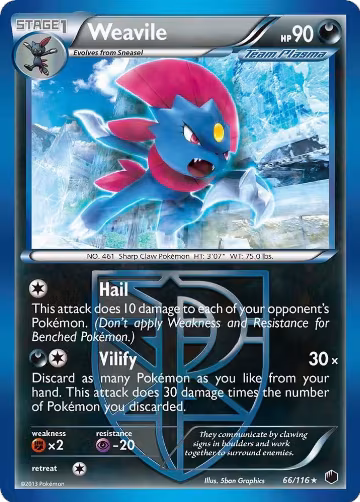 Weavile (Team Plasma) (66/116), Plasma Freeze — Pokémon card price