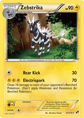 Zebstrika (43) (43/114), Black and White — Pokémon card price
