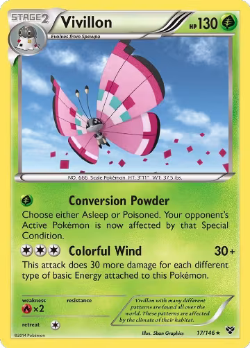 Vivillon (Meadow [Pink]) (17/146), XY Base Set — Pokémon card price